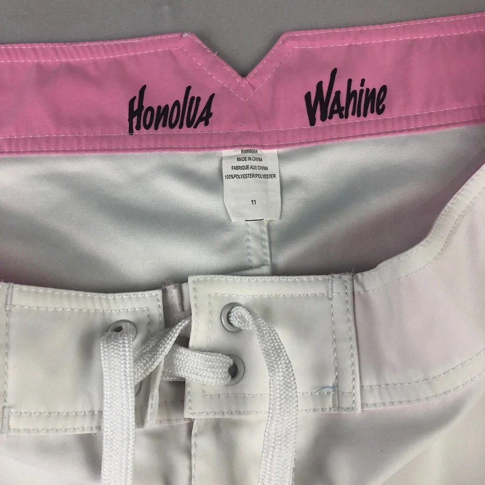 Vintage Honolua Wahine Women White w/ Hibiscus Board Shorts Size 11 - Picture 4 of 10